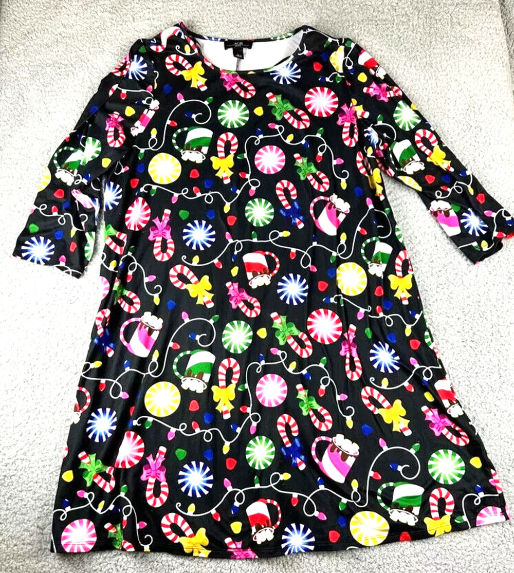 Womens Holiday Dress Stretch Swing A-Line Size L Christmas Holiday Treats by AGB